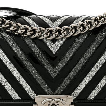 Chanel Patent Glitter PVC Chevron Quilted Medium Boy Flap Black Silver 5 of 10