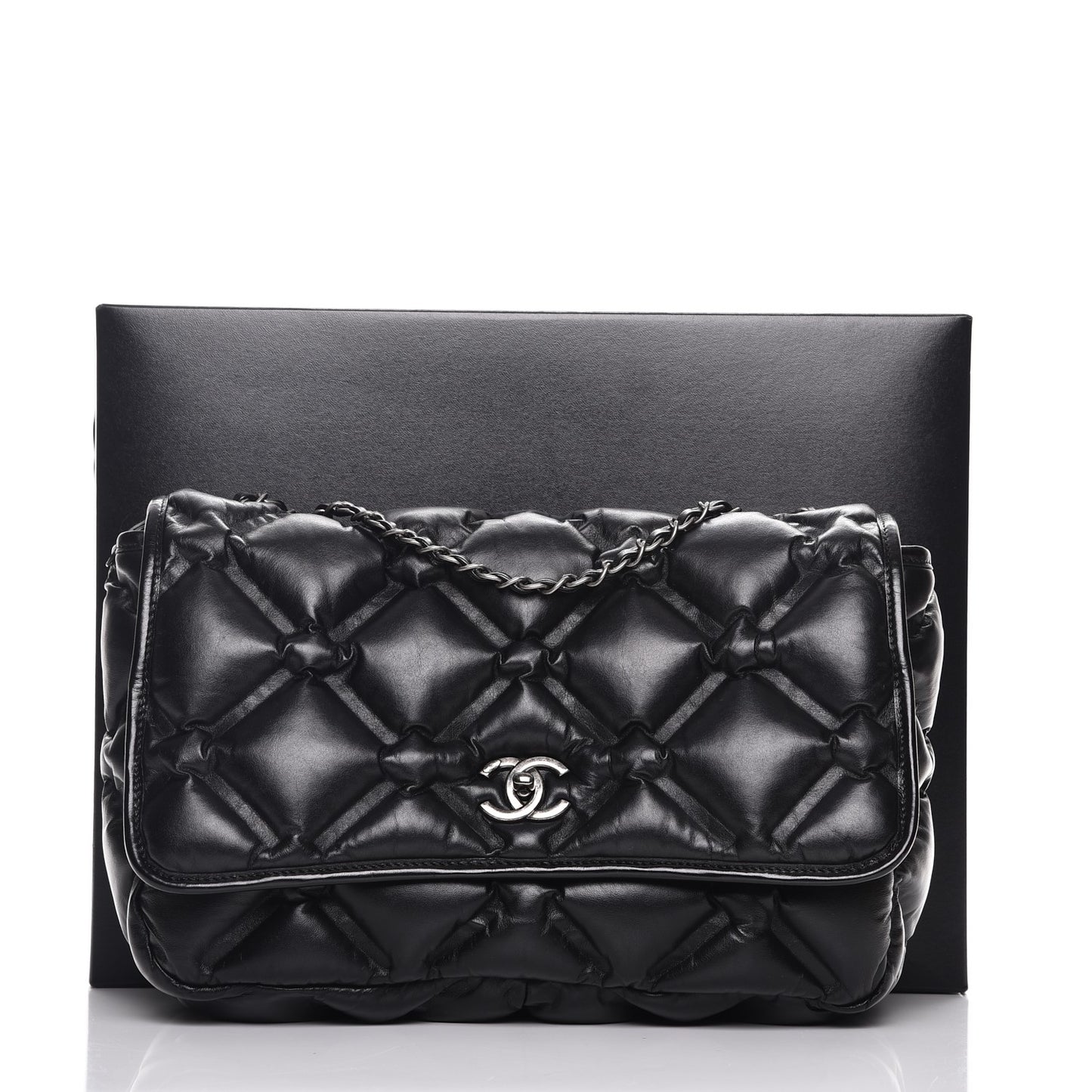 Calfskin Quilted Large Chesterfield Flap Black