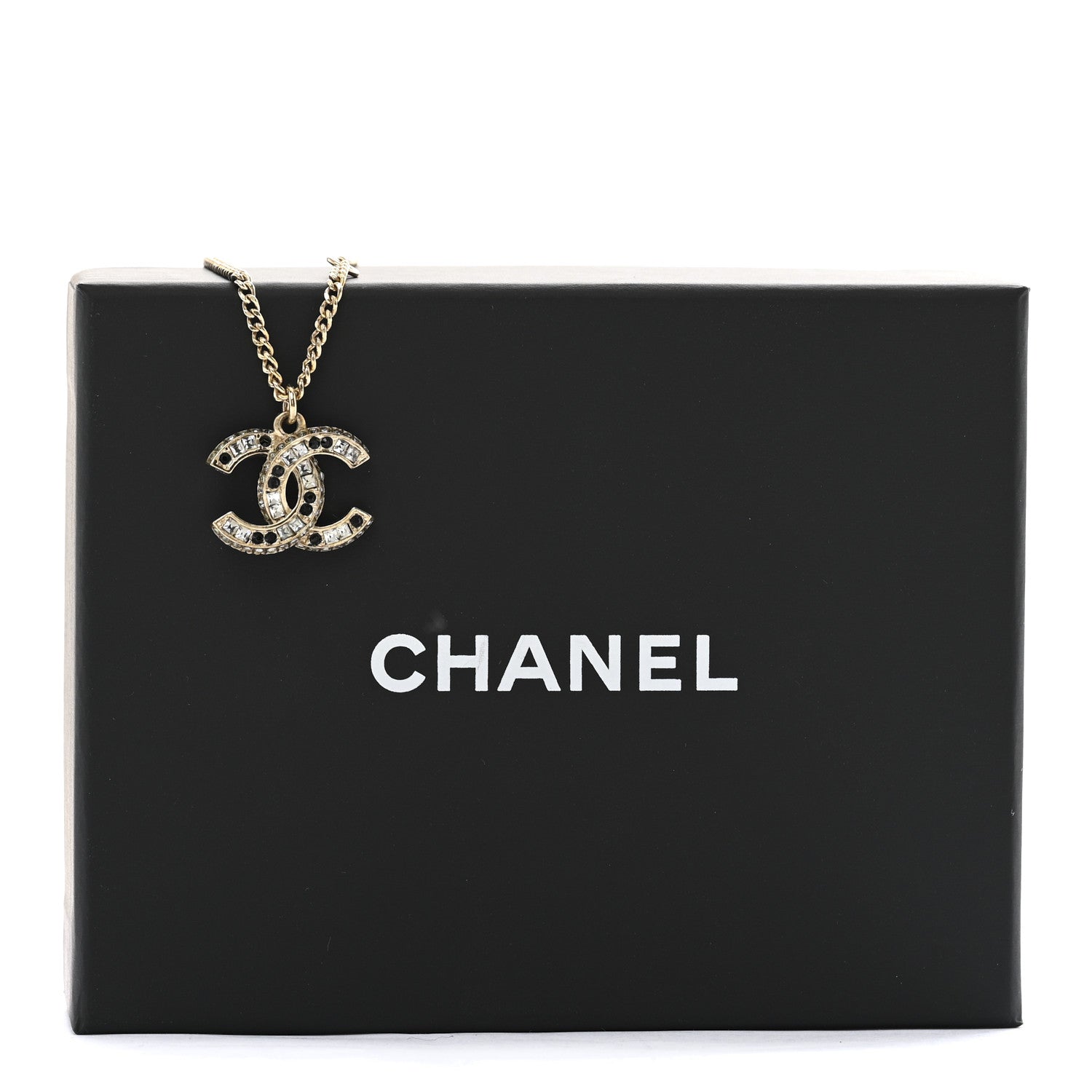 Chanel Baguette Crystal CC Necklace Light Gold Black 6 of 6