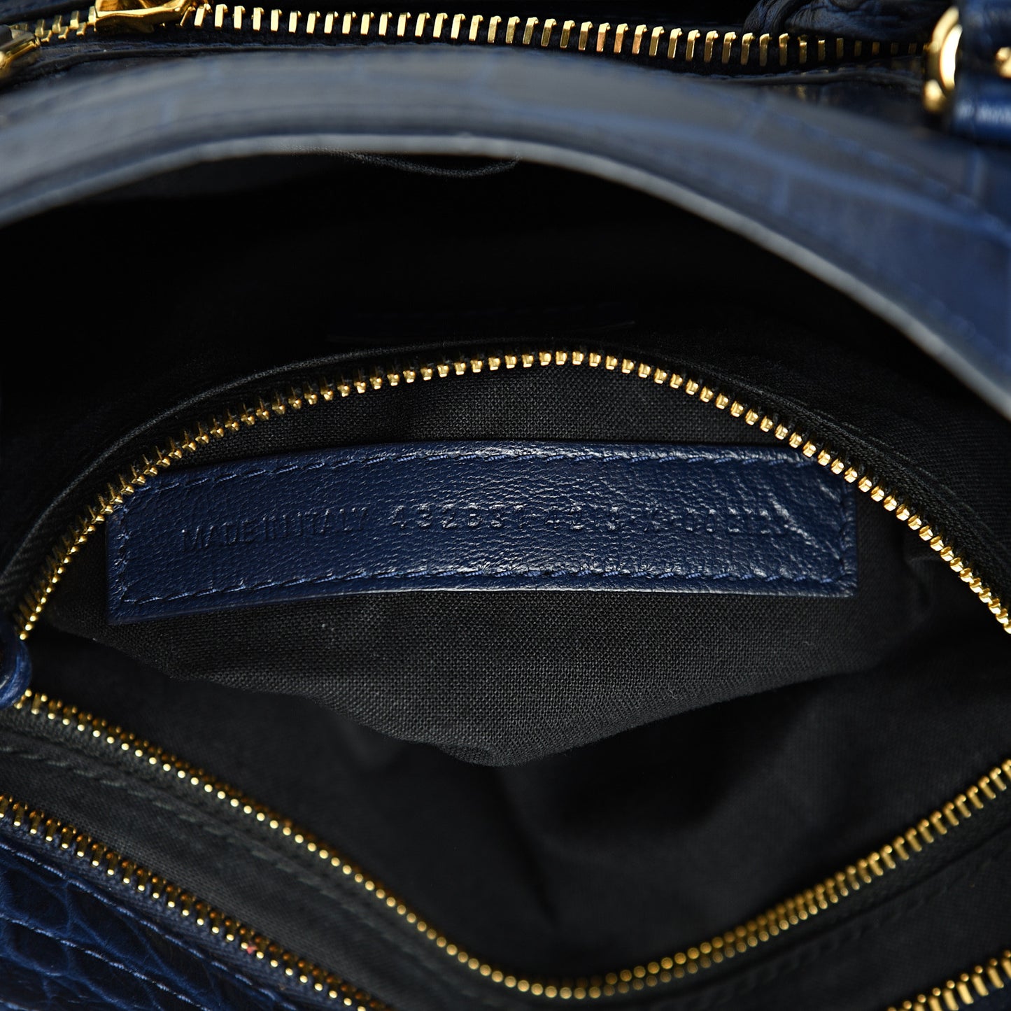 Calfskin Crocodile Embossed Gold Metallic Edge Hardware S City Bleu