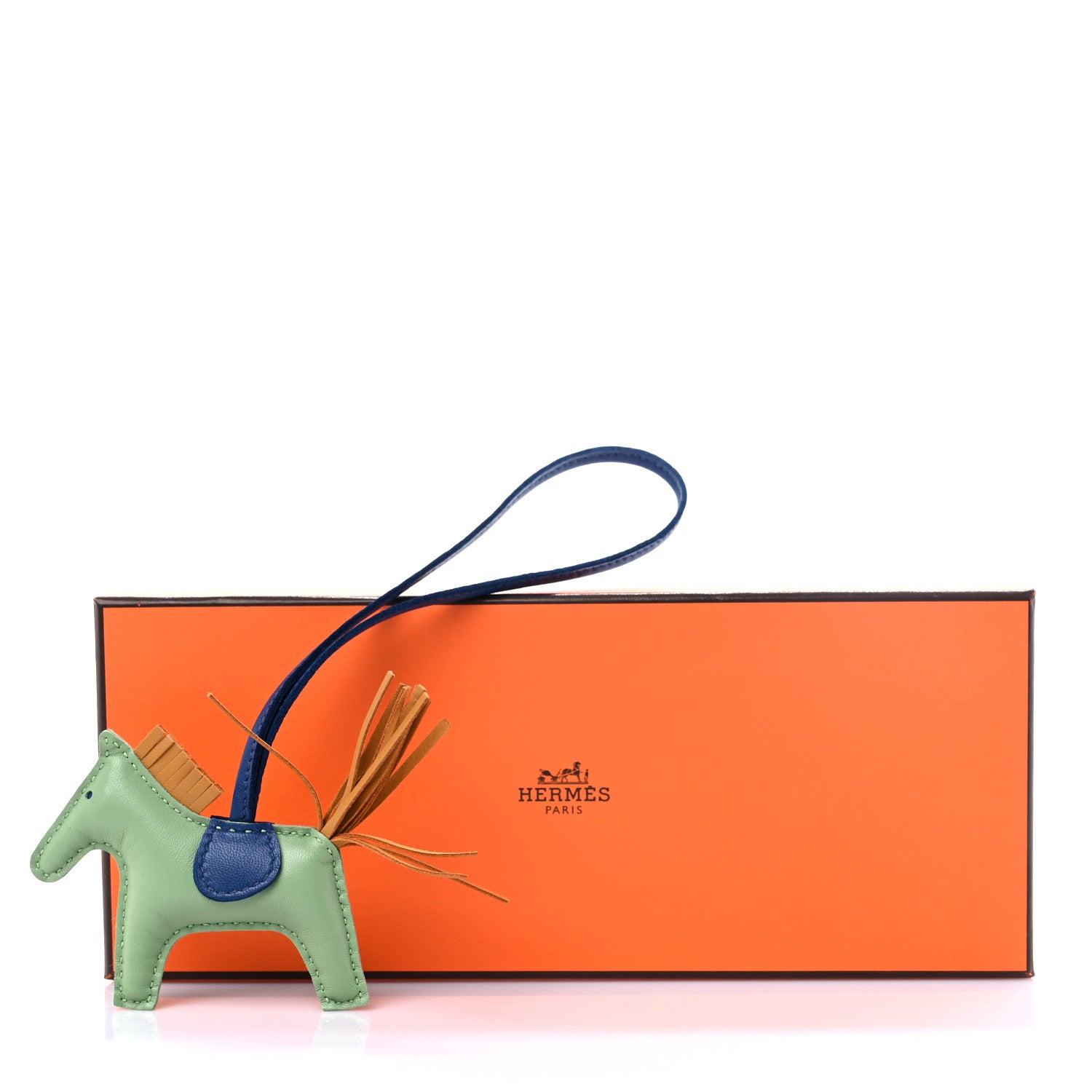 Hermes Milo Lambskin Grigri Rodeo Horse Bag Charm PM Vert Criquet Sesame Bleu de Malte 4 of 4