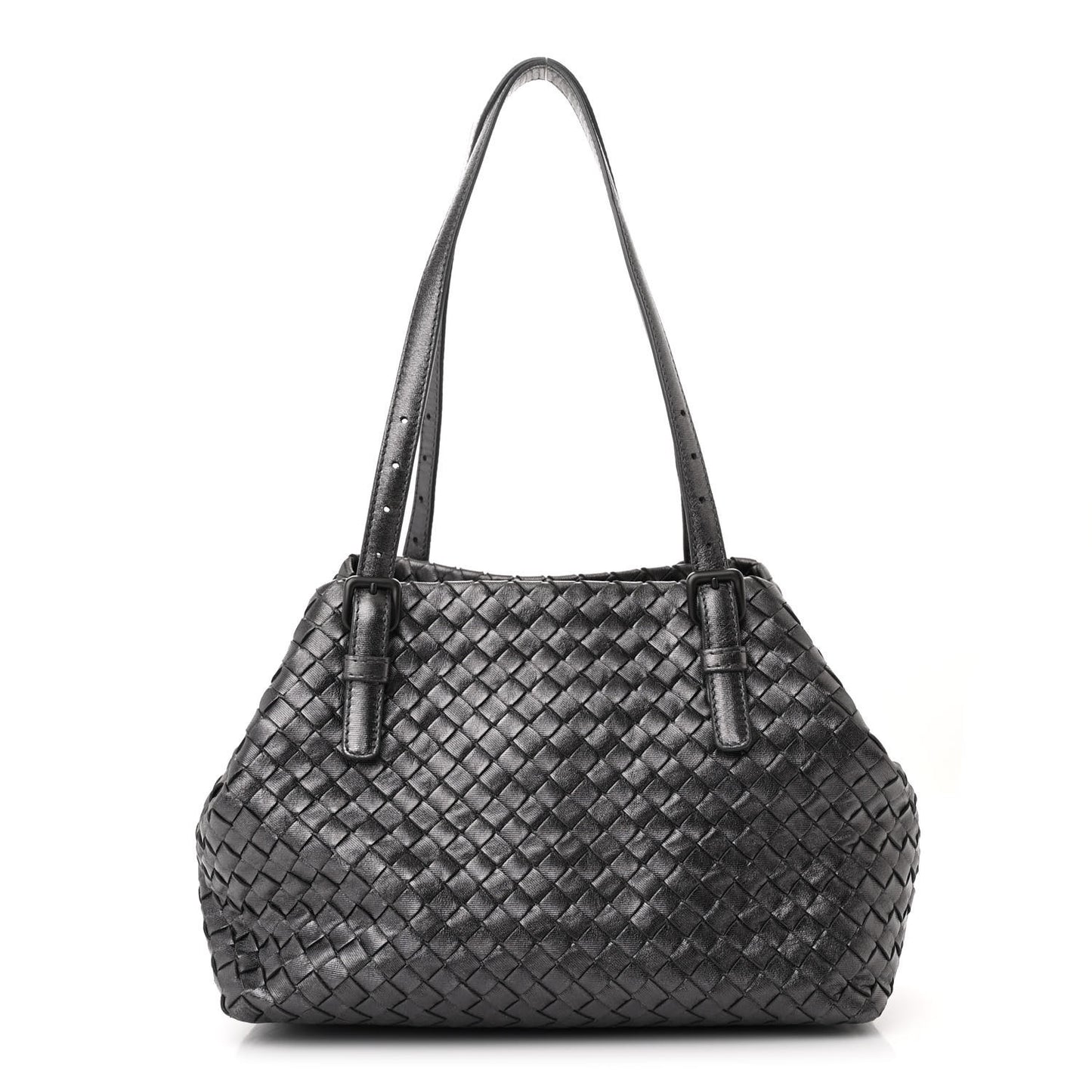 Metallic Nappa Intrecciato Small Cesta Tote Steel
