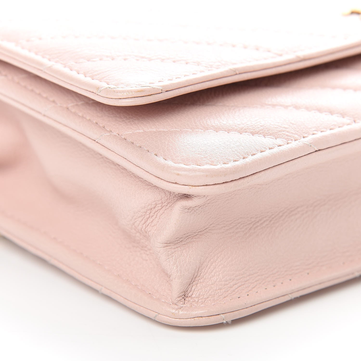 Chanel Calfskin Chevron Quilted Wallet On Chain WOC Pink 10 of 16