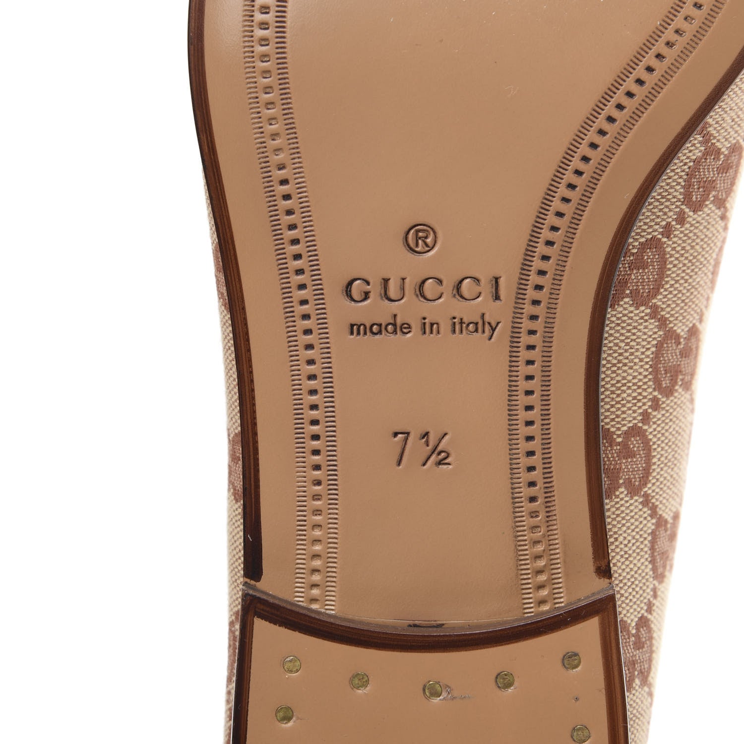 Gucci Canvas GG Monogram Horsebit Mens Jordaan Loafers 7.5 Beige Ruggine Light Brown 6 of 9