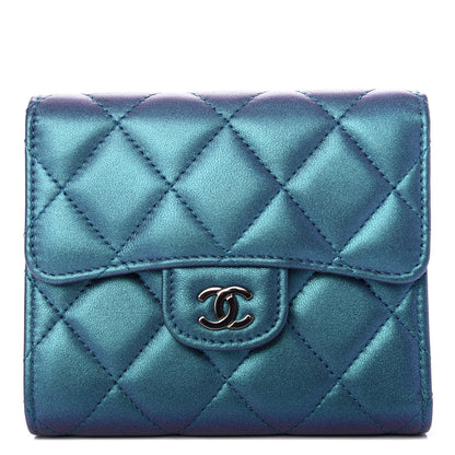 Chanel Iridescent Lambskin Quilted Small Compact Wallet Turquoise 1 of 9
