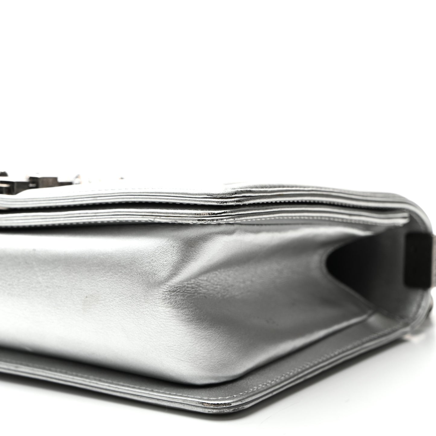 Metallic Lambskin Embellished Medium Boy Flap Silver