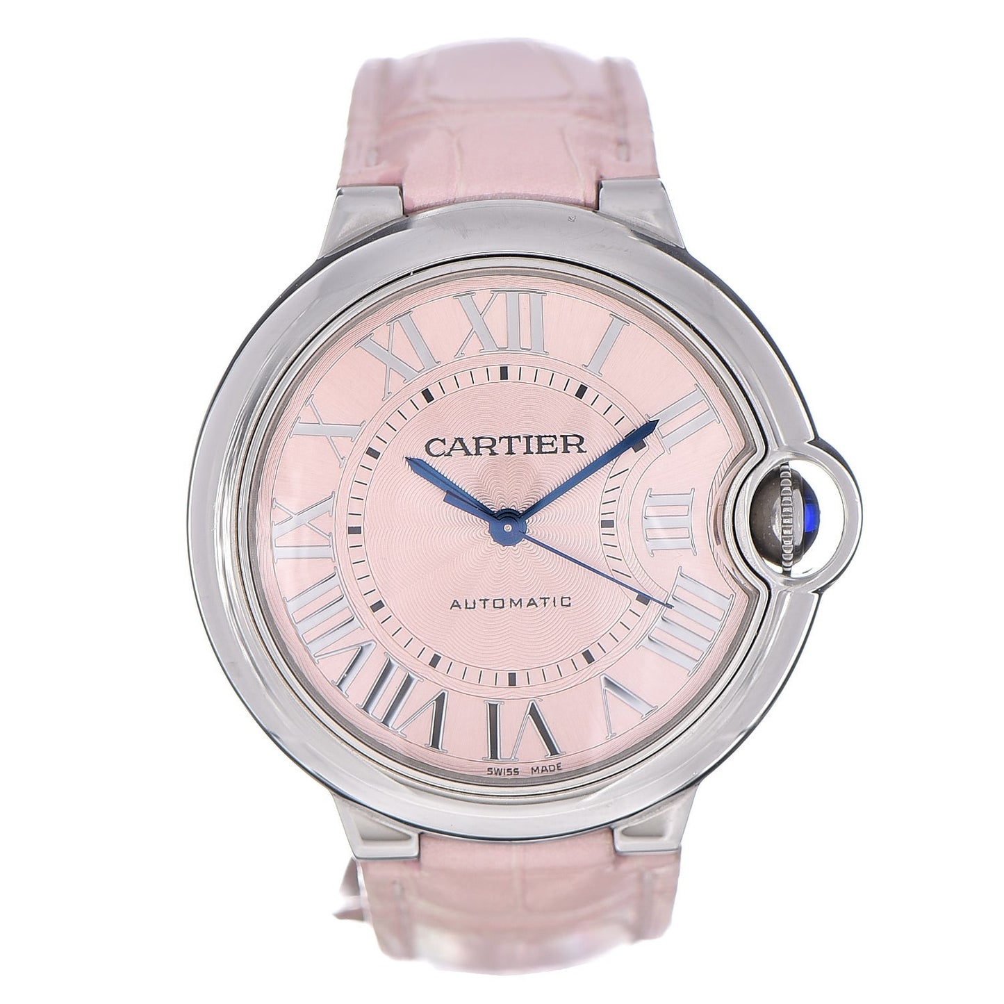 Stainless Steel Alligator 33mm Ballon Bleu De Cartier Automatic Watch Pink