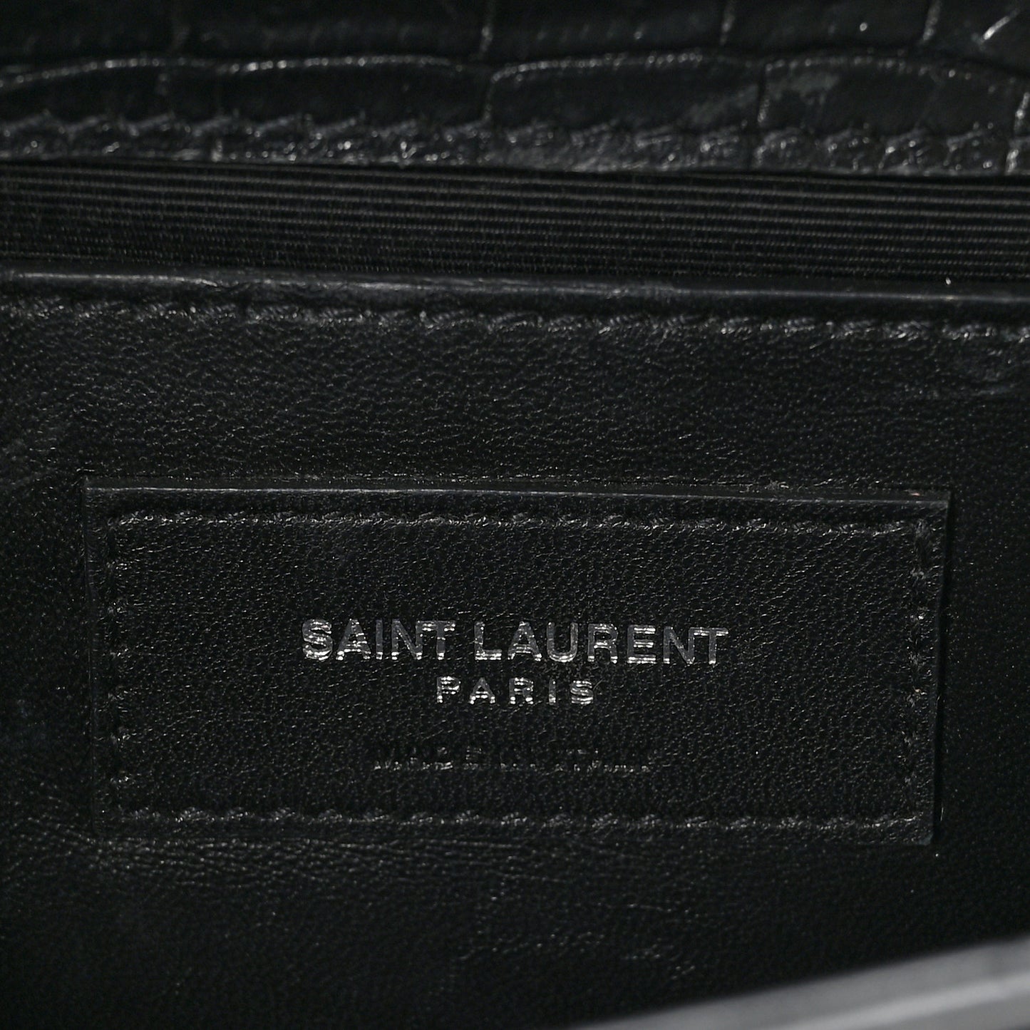 Calfskin Crocodile Embossed Small Classic Monogram Kate Tassel Satchel Black