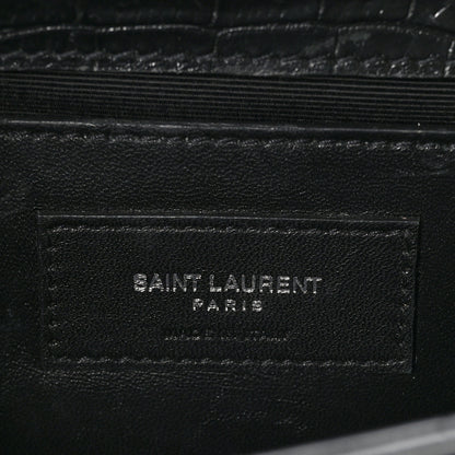 Saint Laurent Calfskin Crocodile Embossed Small Classic Monogram Kate Tassel Satchel Black 6 of 10