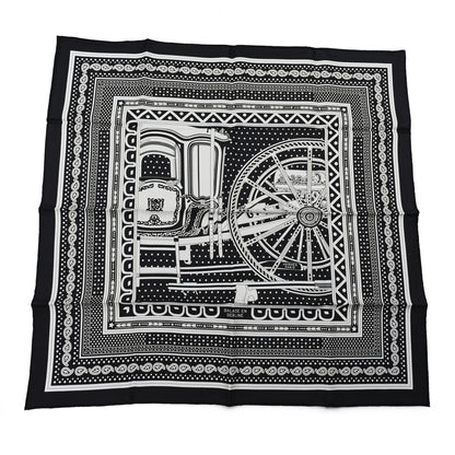 Hermes Silk Balade En Berline Bandana Scarf 70 Black White 1 of 3