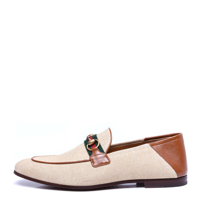 Gucci Canvas Web Mens Brixton Horsebit Loafers 9.5 Sand Light Cuir 1 of 12