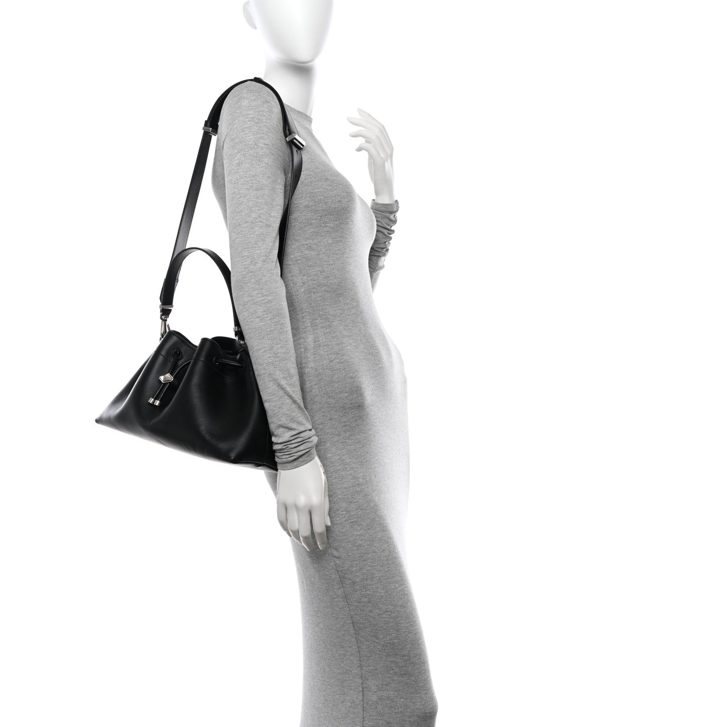 Smooth Shiny Calfskin Cinch M Bucket Bag Black