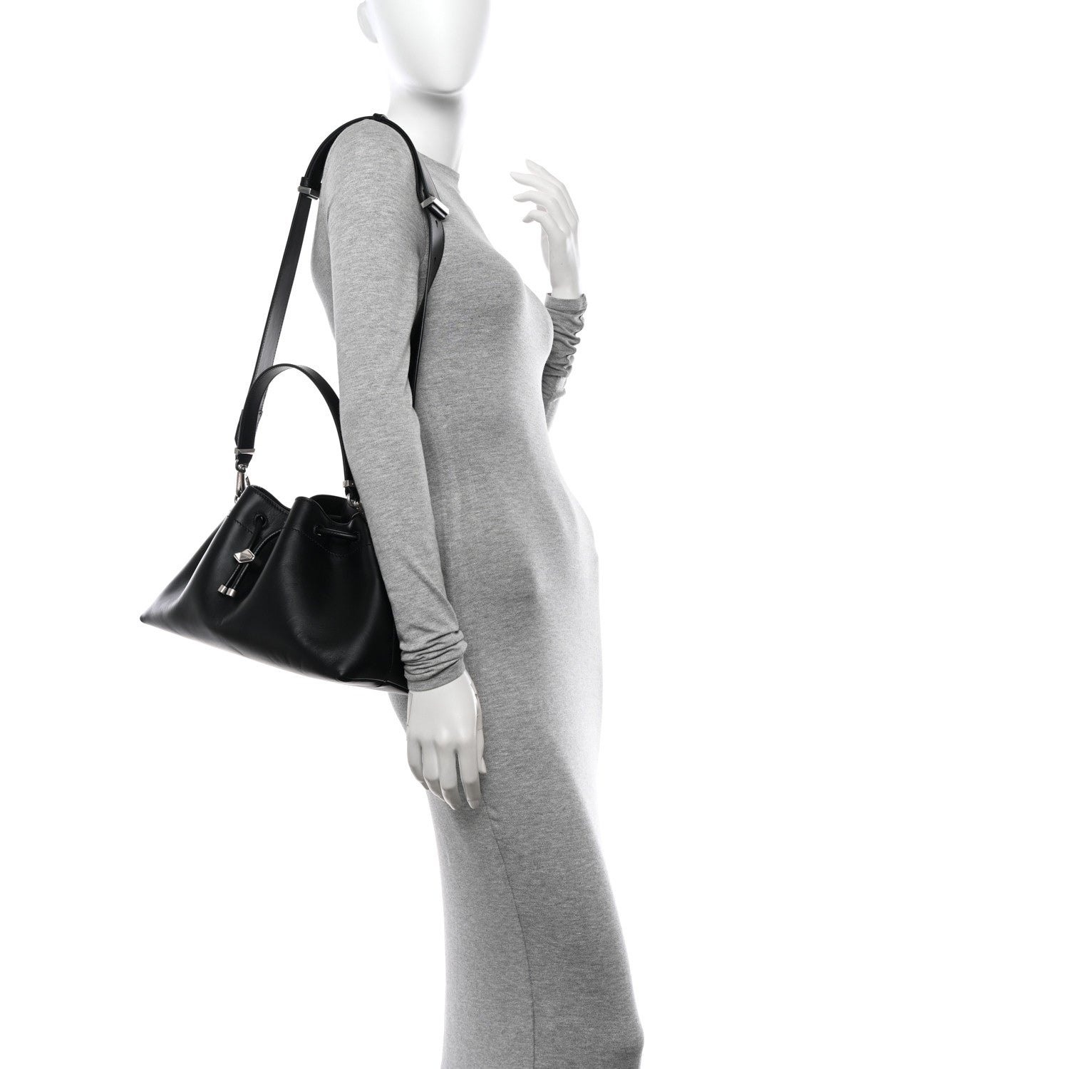 Jimmy Choo Smooth Shiny Calfskin Cinch M Bucket Bag Black 3 of 10