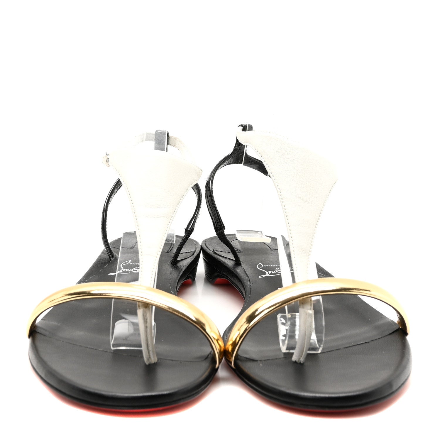 Christian Louboutin Nappa Patent Athinita Flat Sandals 35 White Gold Black 3 of 8