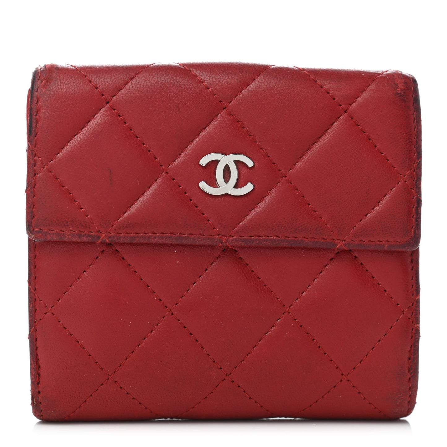 Lambskin Quilted Compact French Flap Wallet Red
