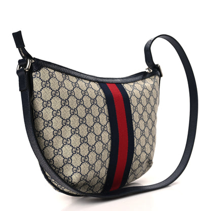 Gucci GG Supreme Monogram Textured Dollar Calfskin Web Small Ophidia Half Moon Hobo Beige Blue 3 of 9