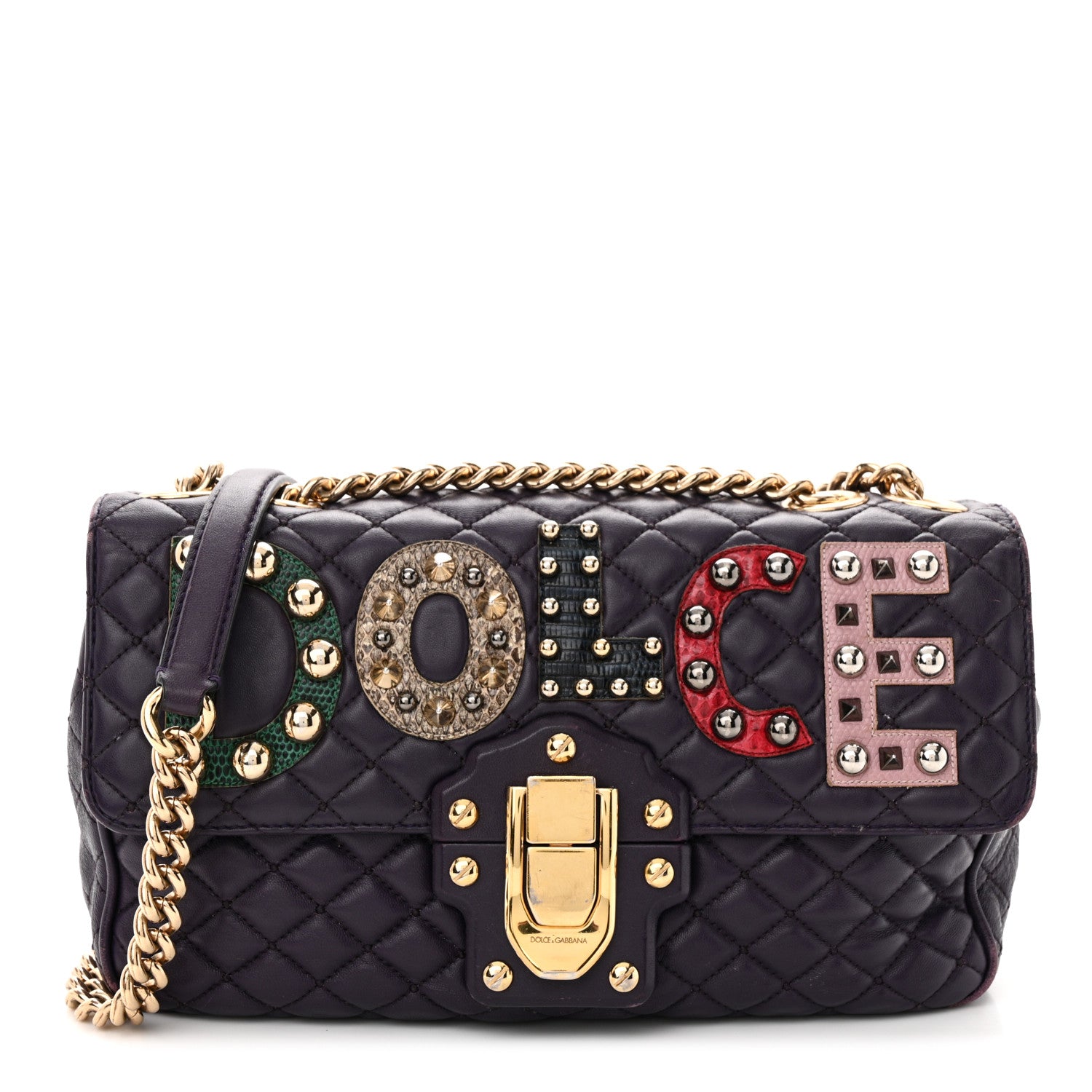 Dolce & Gabbana Lambskin Watersnake Embellished Lucia Shoulder Bag Purple 1 of 19