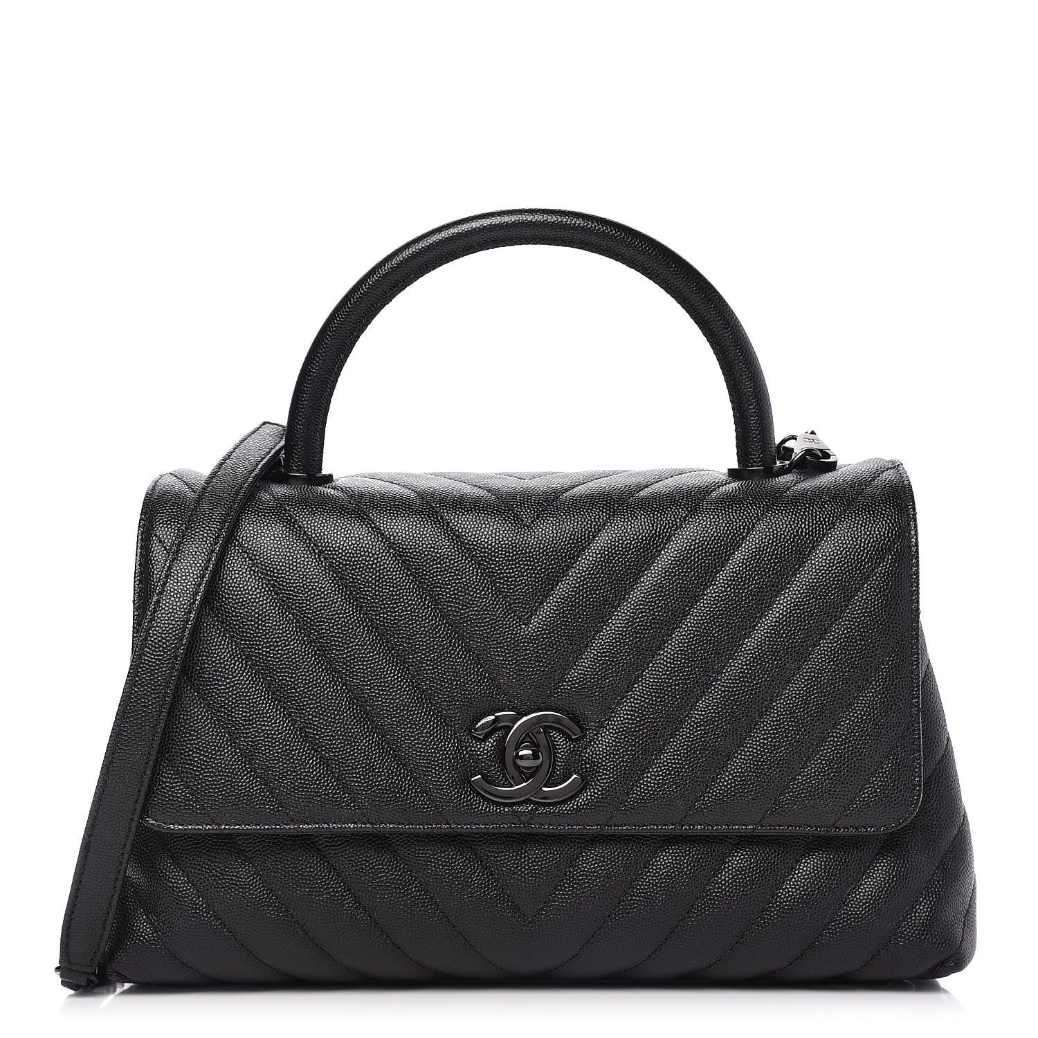 Chanel Caviar Chevron Quilted Small Coco Handle Flap So Black 1 of 11