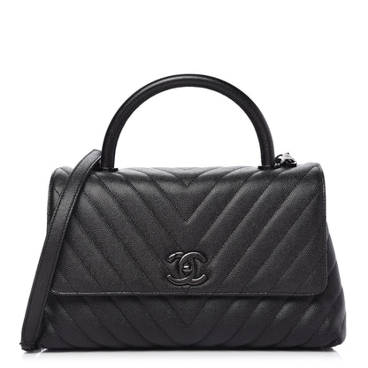 Chanel Caviar Chevron Quilted Small Coco Handle Flap So Black 1 of 11