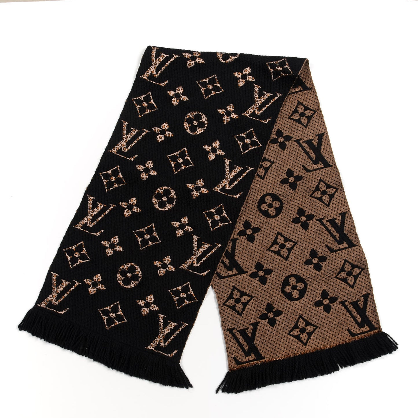 Wool Silk Monogram Giant Jungle Logomania Shine Scarf Black