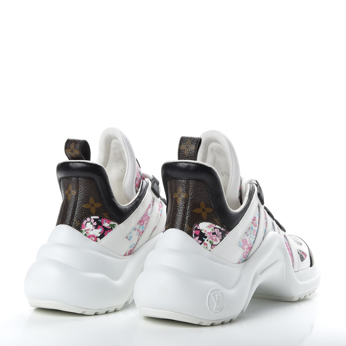 Flower Printed Calfskin Monogram LV Archlight Sneakers 39 Black Rose