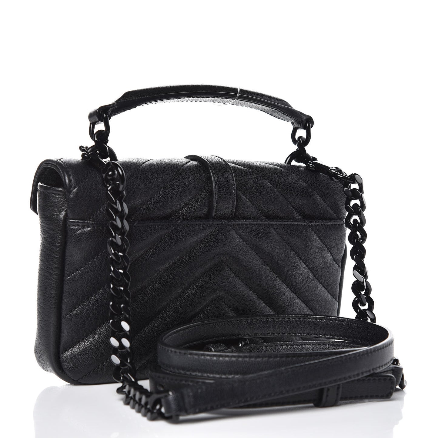 Sheepskin Matelasse Chevron Monogram College Chain Wallet Black