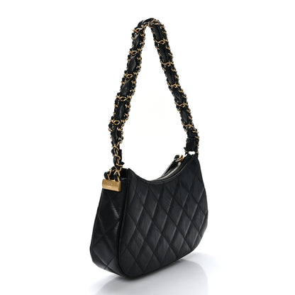 Chanel Crumpled Calfskin Quilted Braided CC Small Hobo Black 3 of 9