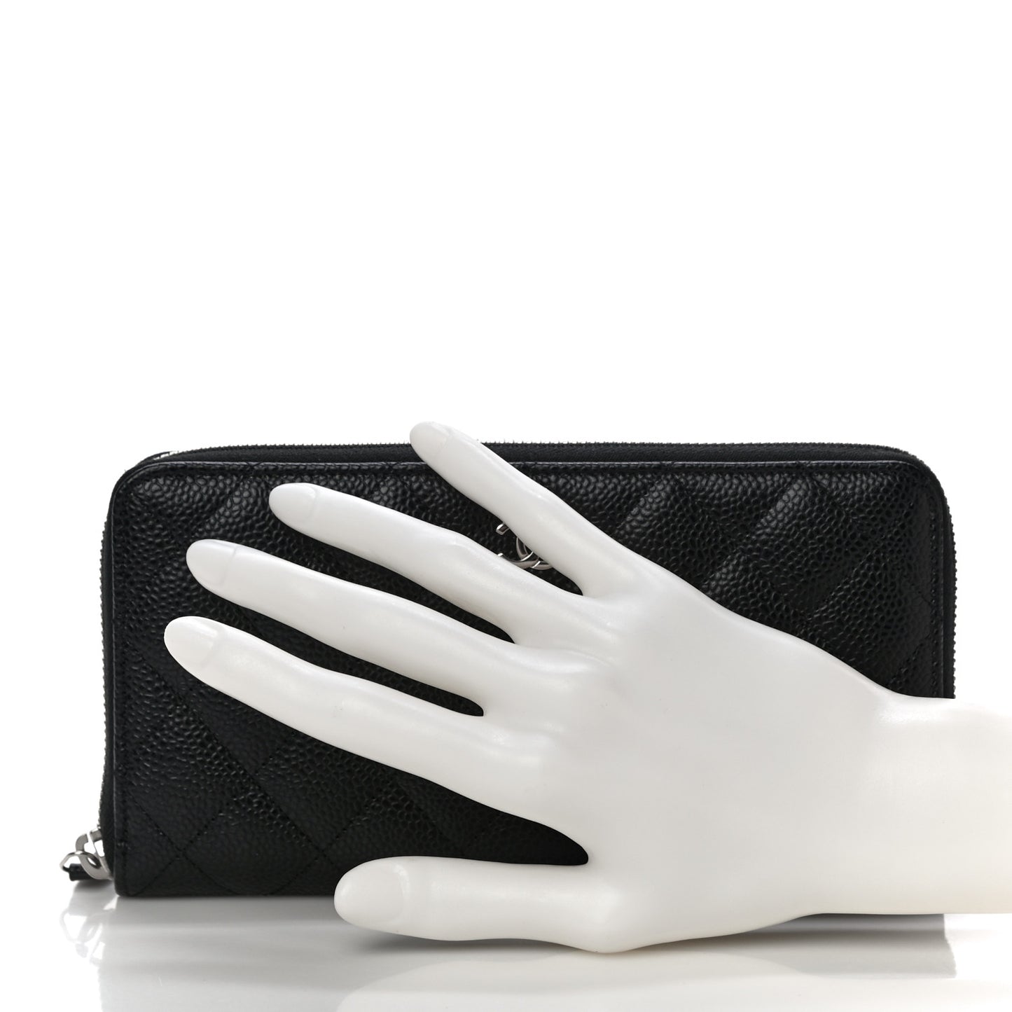 Caviar Quilted Large Gusset Zip Around Wallet Black