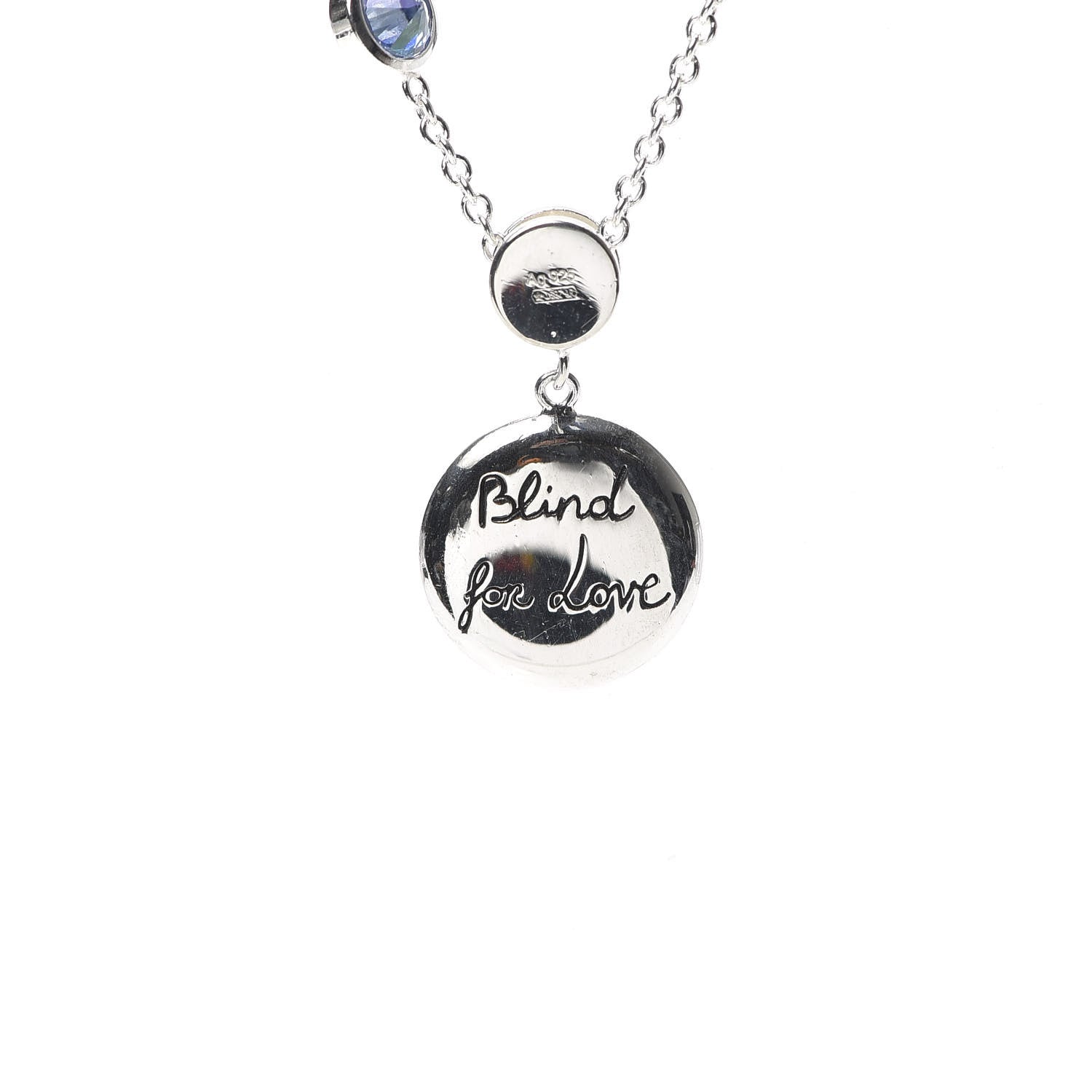 Gucci Sterling Silver Blue Zirconia Blind For Love Pendant Necklace 5 of 5