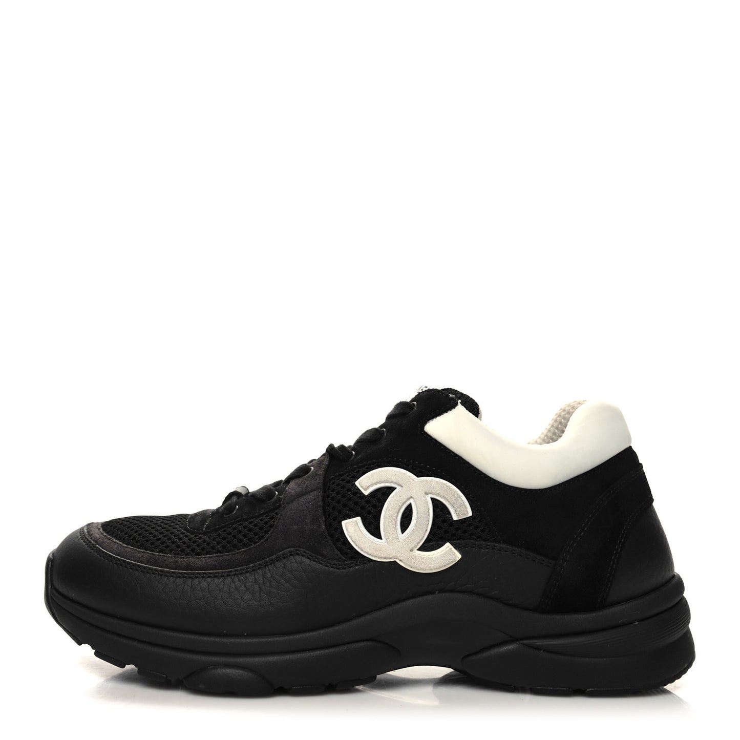 Mesh Suede Grained Calfskin Womens CC Sneakers 40.5 Black White
