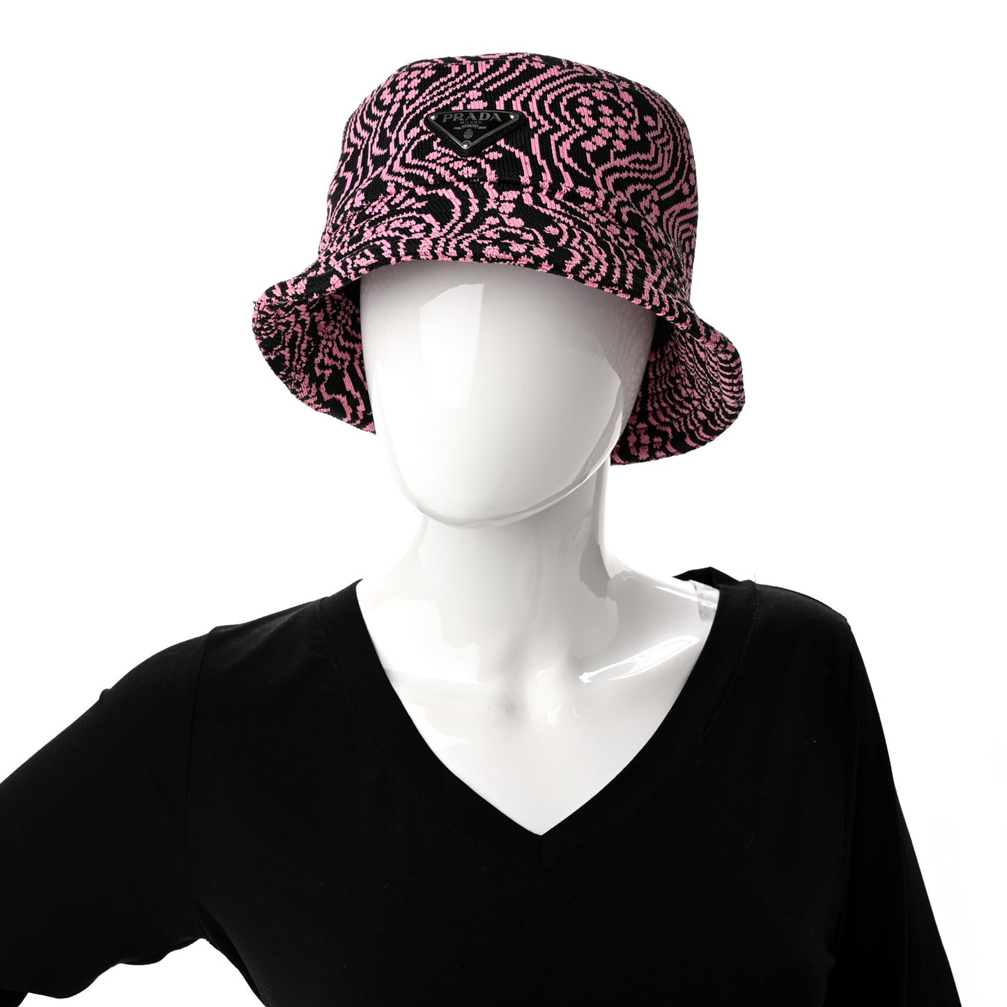 Maglia Jacquard Metal Triangle Logo Womens Bucket Hat M Black Rosa