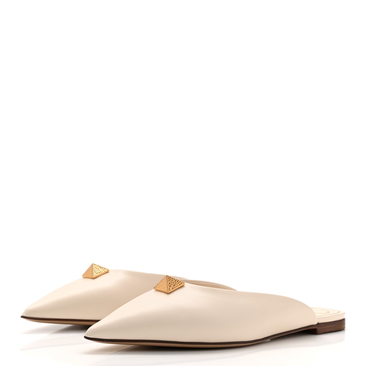 Calfskin Roman Stud Pointed Flat Mules 37 Light Ivory