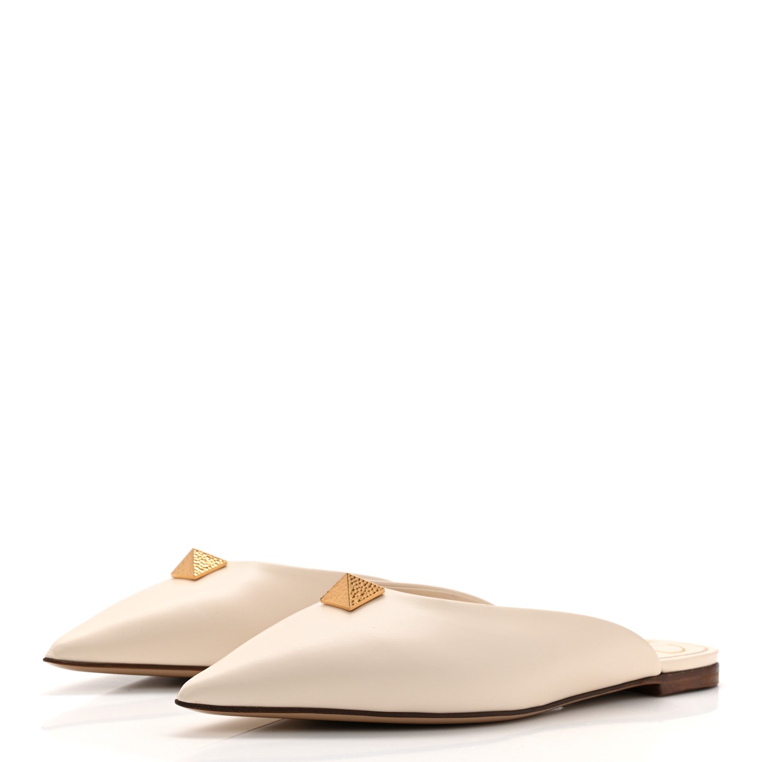 Valentino Garavani Calfskin Roman Stud Pointed Flat Mules 37 Light Ivory 4 of 9