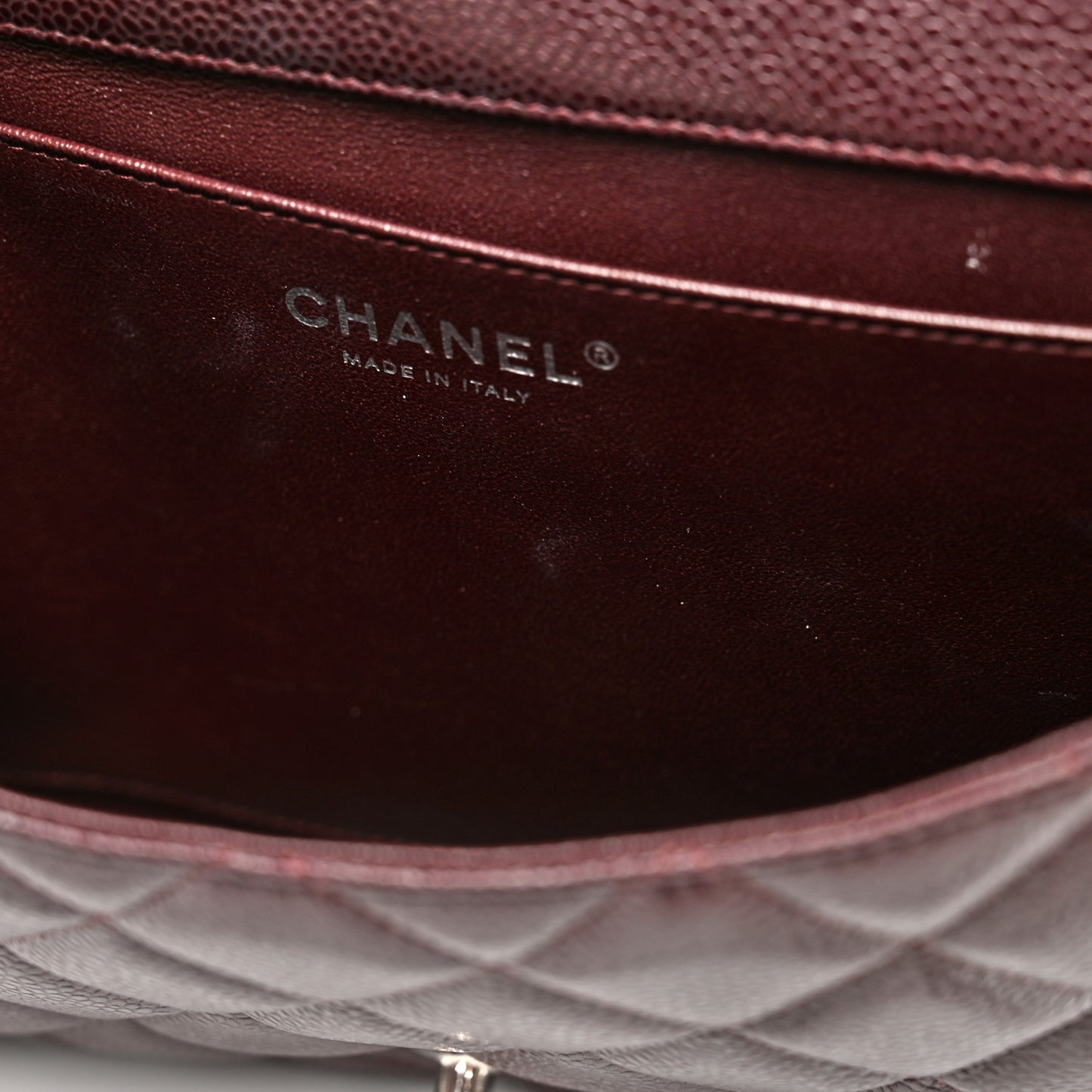 Caviar Quilted Clutch With Chain Flap Burgundy