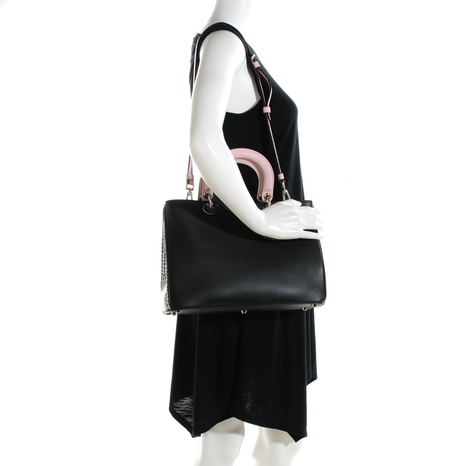 Christian Dior Calfskin Medium Spotted Diorissimo Bag Pink Black 2 of 8
