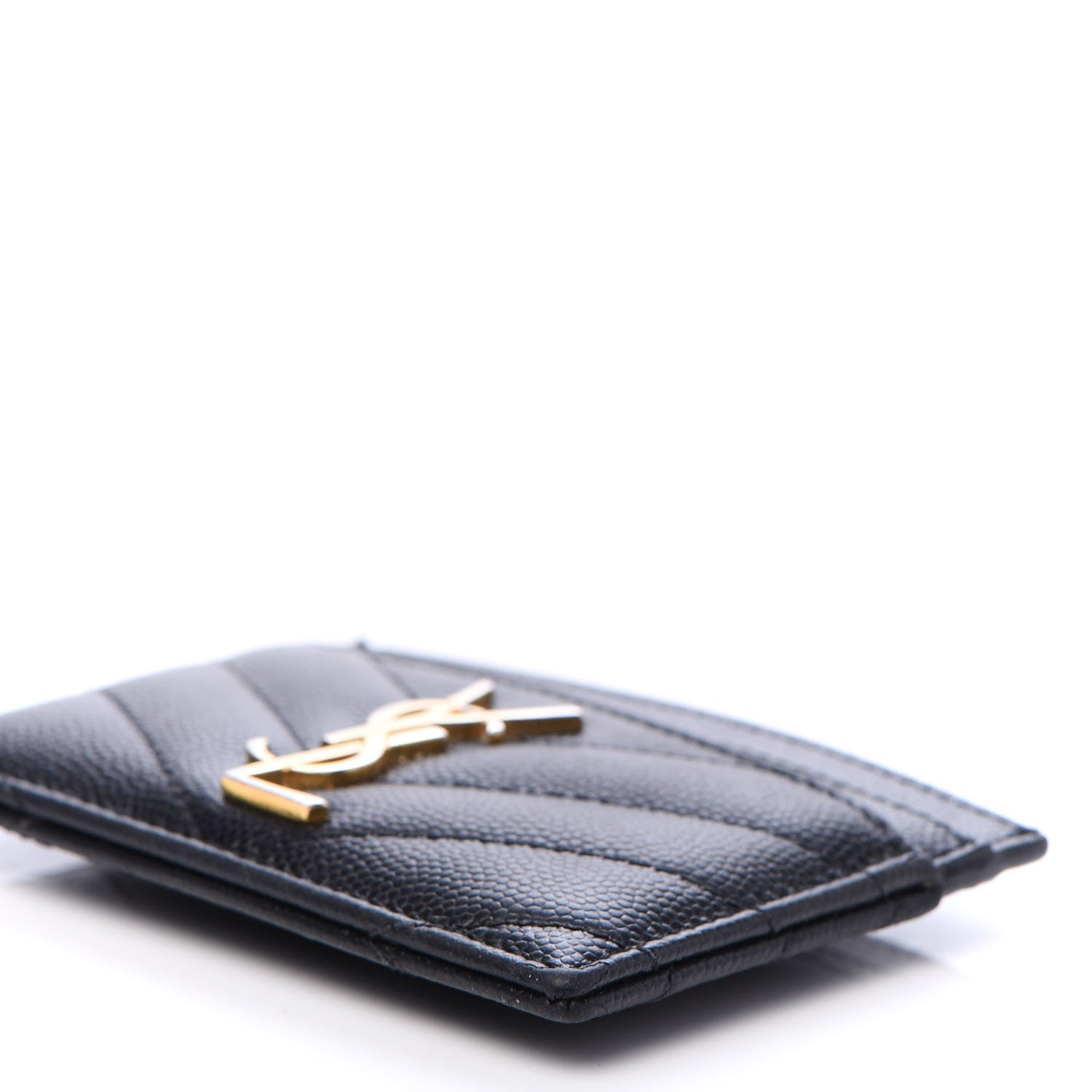 Saint Laurent Grain De Poudre Matelasse Chevron Monogram Credit Card Case Black 7 of 10