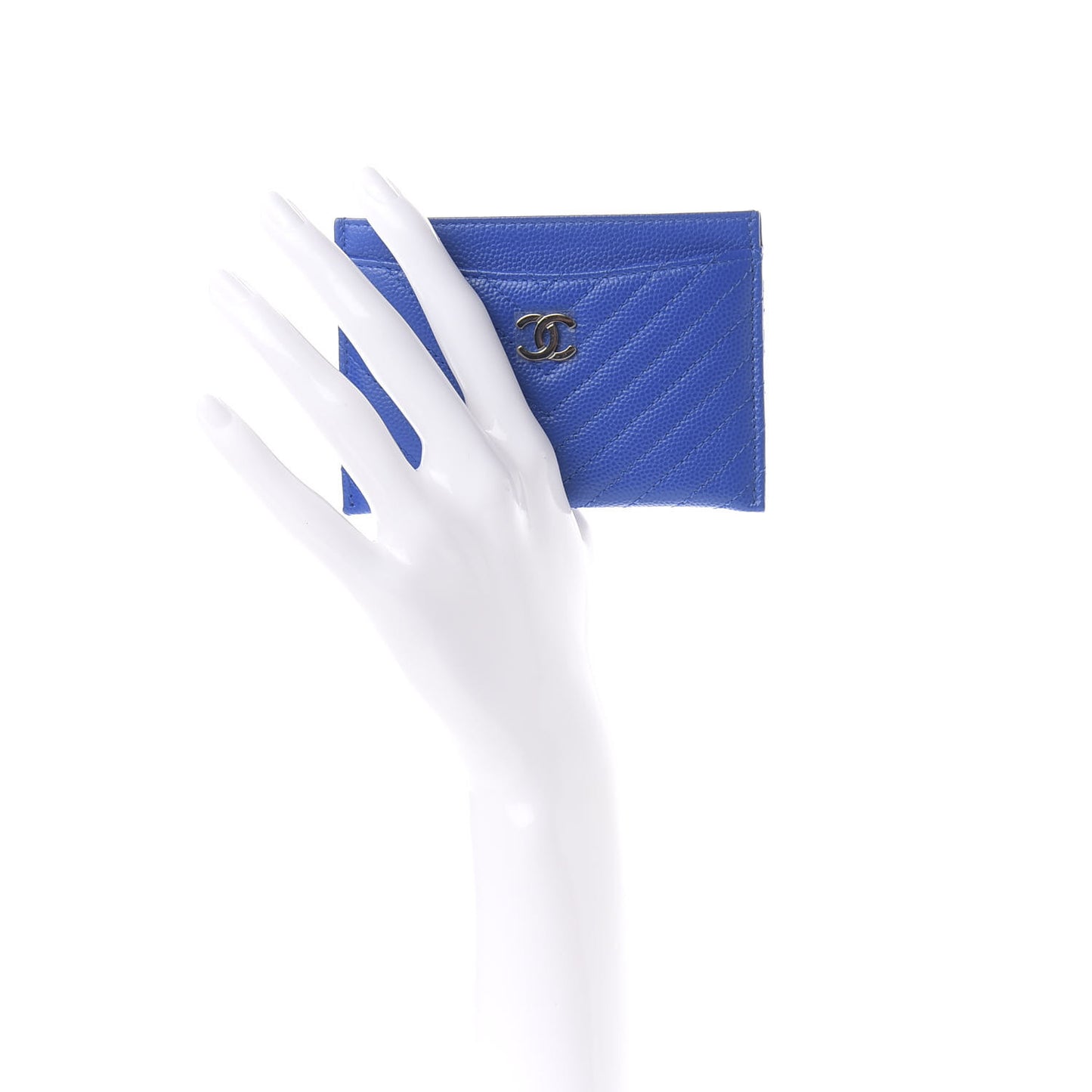 Caviar Chevron Quilted Card Holder Bright Blue