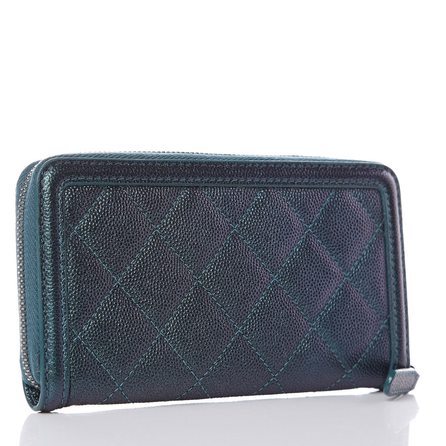 Iridescent Caviar Quilted Medium Filigree Zip Around Wallet Dark Turquoise