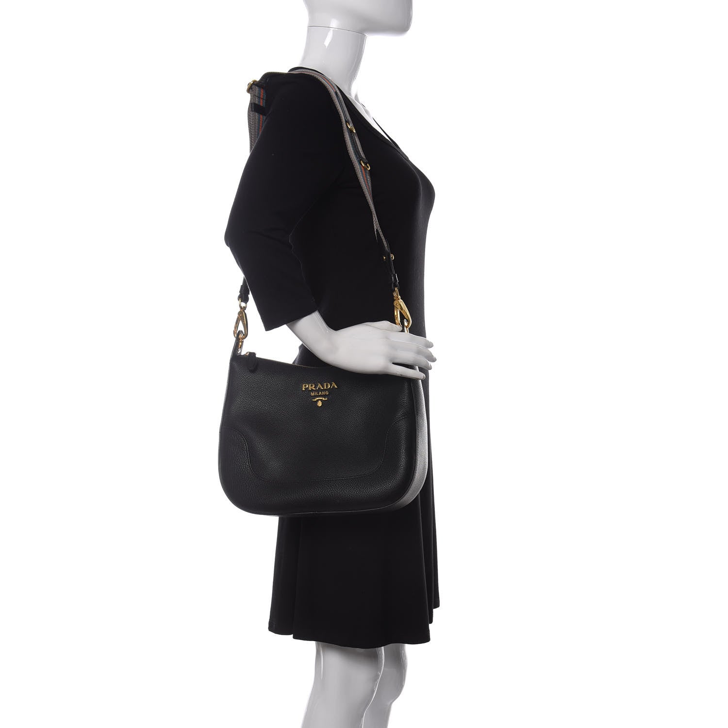 Prada Vitello Daino Zippered Messenger Hobo Black 2 of 10