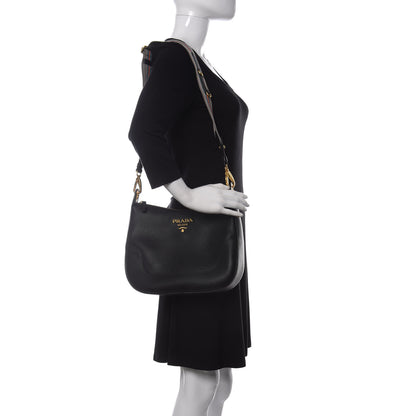 Prada Vitello Daino Zippered Messenger Hobo Black 2 of 10