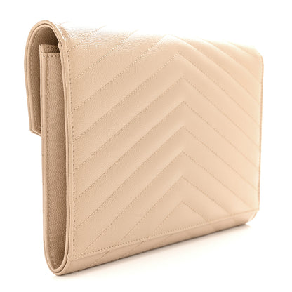 Saint Laurent Grain De Poudre Matelasse Chevron Monogram Envelope Clutch Dark Beige 3 of 9