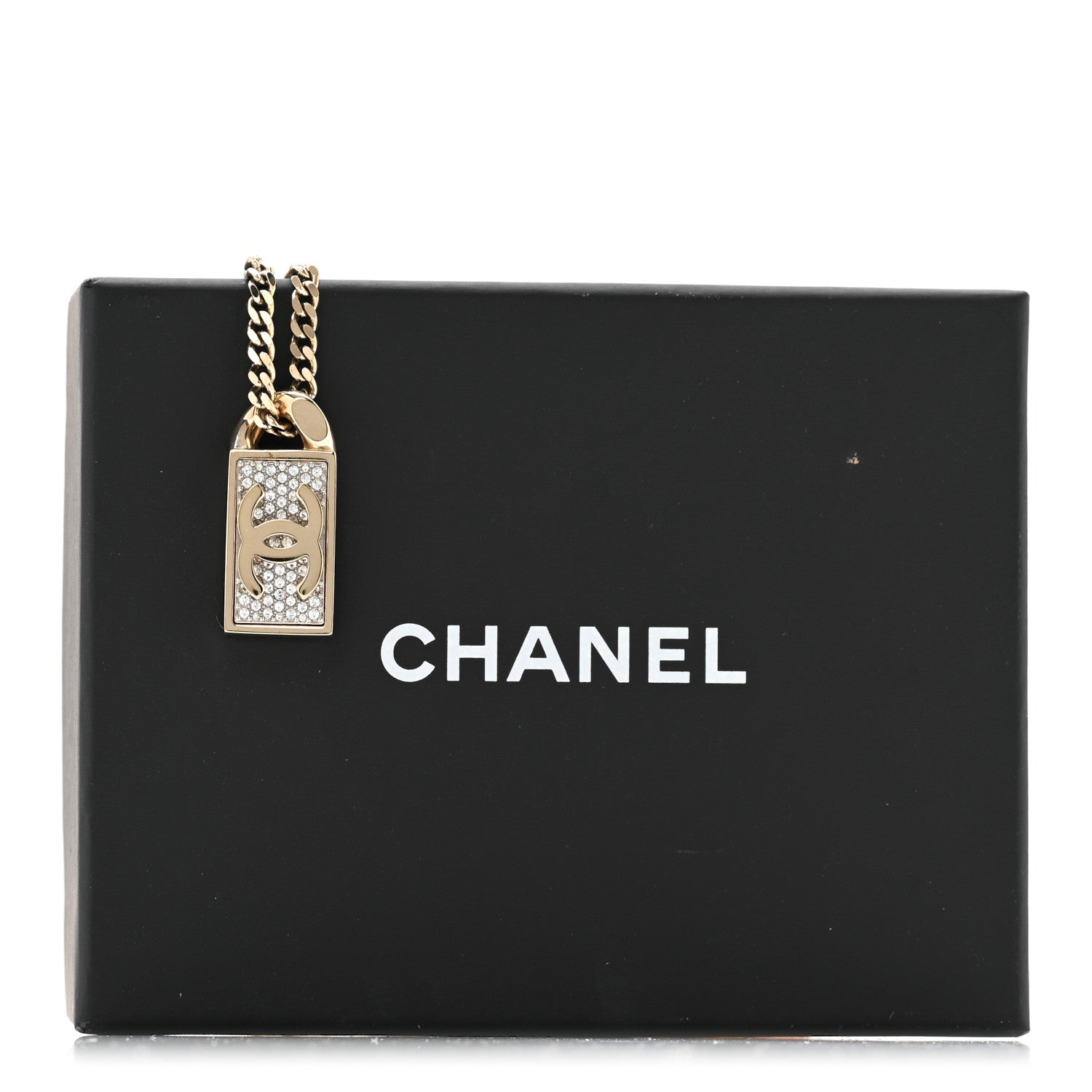 Chanel Crystal Dog Tag Charm Necklace Gold 7 of 7