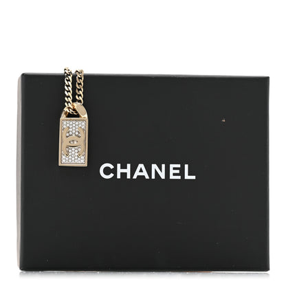 Chanel Crystal Dog Tag Charm Necklace Gold 7 of 7