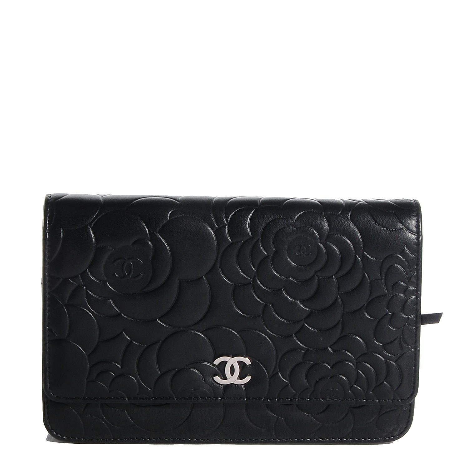 Chanel Lambskin Camellia Wallet on Chain WOC Black 1 of 8