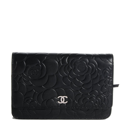 Chanel Lambskin Camellia Wallet on Chain WOC Black 1 of 8