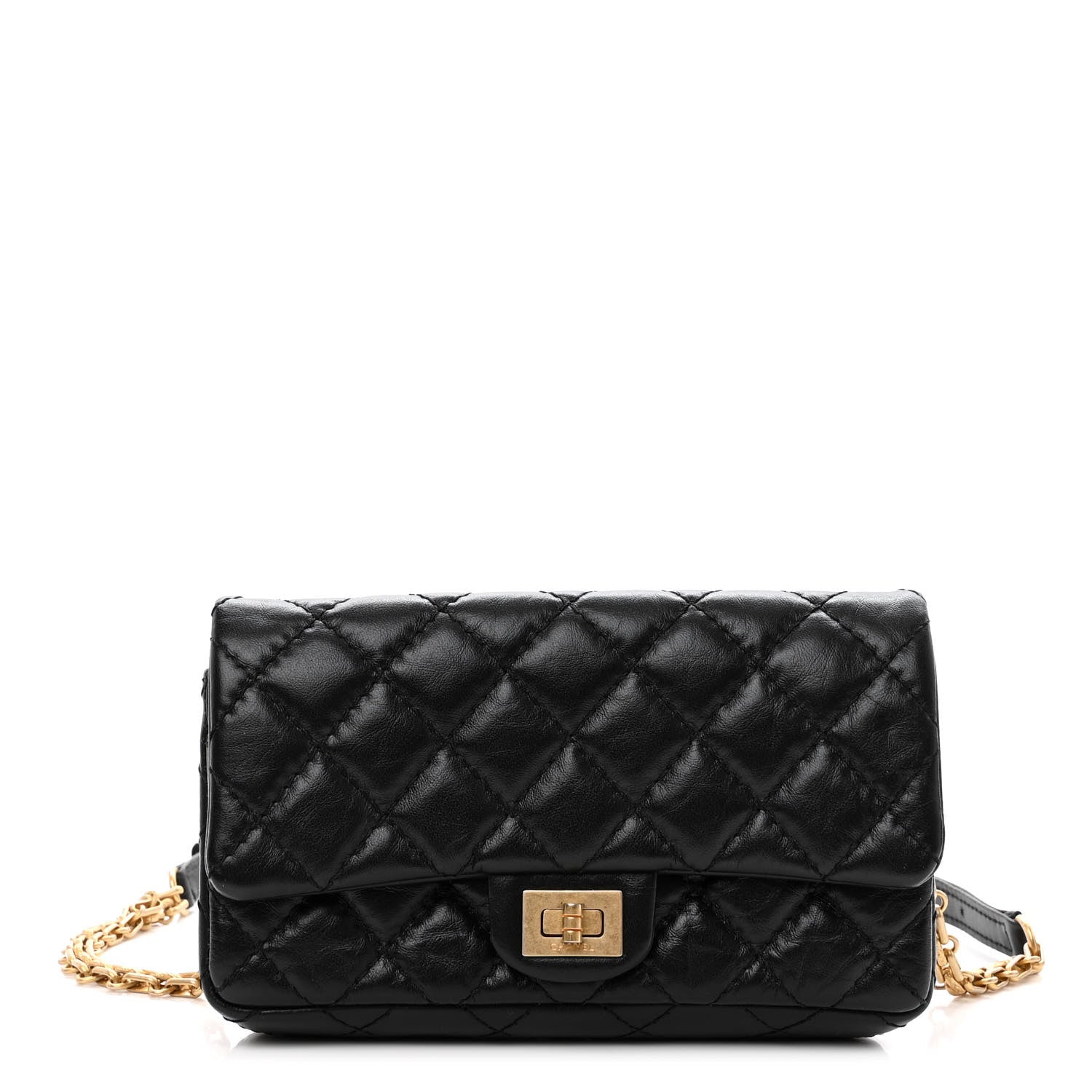 Chanel Aged Calfskin Quilted 2.55 Reissue Flap Belt Bag Clutch Black 1 of 10