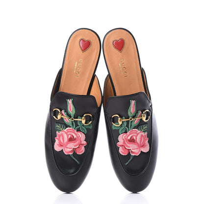 Gucci Calfskin Flower Embroidered Princetown Slippers 40 Black 5 of 11