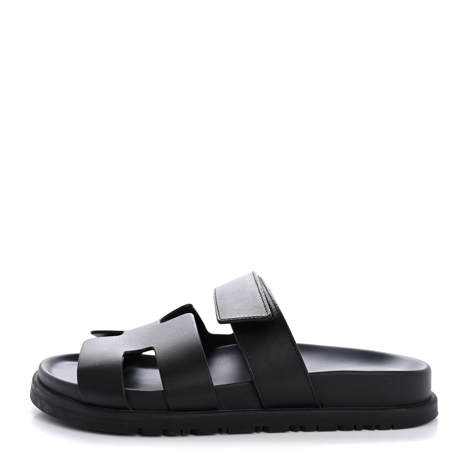 Hermes Calfskin Womens Chypre Sandals 36.5 Black 1 of 12