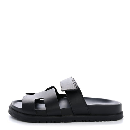 Hermes Calfskin Womens Chypre Sandals 36.5 Black 1 of 12