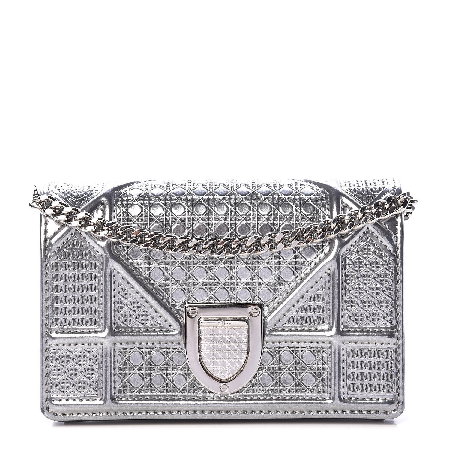 Christian Dior Metallic Patent Micro-Cannage Baby Diorama Flap Bag Silver 1 of 11